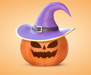 Pumpkin With Witch Hat Low-poly 3D Model