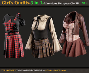 3 in 1 Girl's Outfits-Models+Materials