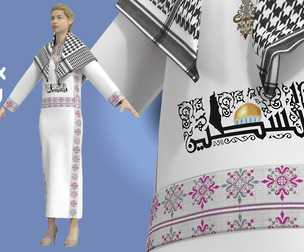 Female Dress with Kufiya and Palestine design, MD