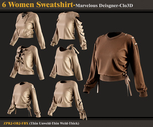 6 Women Sweatshirt -MD-Clo3D - FBX - OBJ