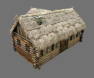Wooden Thatch House T-Shaped
