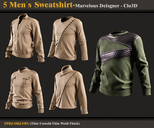 5 Men's Sweatshirt /MD-Clo3D + FBX + OBJ