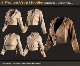 5 Women Crop Hoodie /MD-Clo3D - FBX - OBJ
