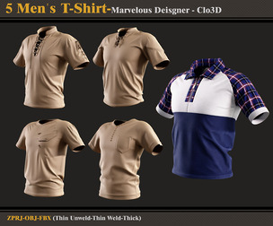 5 Men T-Shirt -MD-Clo3D -ZPRJ - FBX - OBJ