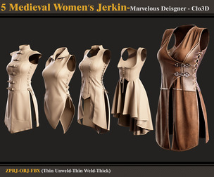 5 Medieval Women Jerkin-MD- FBX - OBJ