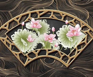 Golden wrought iron striped lotus background wall
