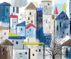Hand drawn urban oil painting decorative mural