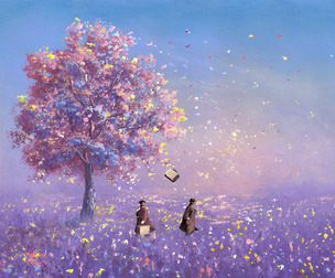 Romantic purple oil painting background wall