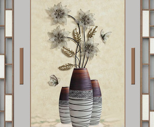Wood grain stone 3D floral background wall