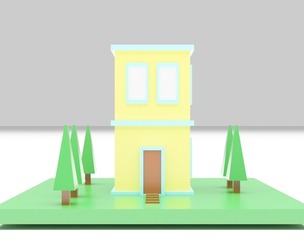 Two-Story House Building Cartoon