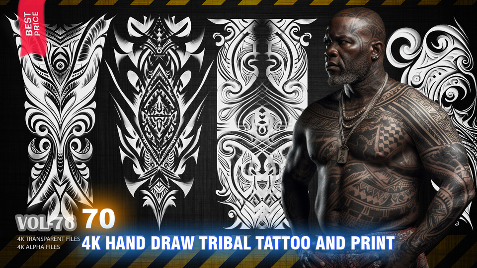 70 4K HAND DRAW TRIBAL TATTOO AND PRINT