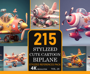Stylized Cute Cartoon Biplane