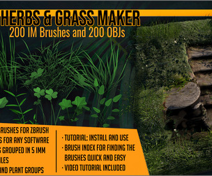 Herbs and Grass Maker 200 ZBrush IM Brushes & OBJs