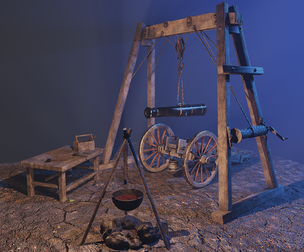 Repair of cannon on wheels Low-poly 3D model