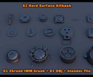 61 Hardsurface IMM brush + OBJ & blend files