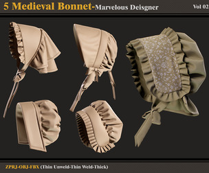 5 Medieval Bonnets -MD-CLo3D (ZPRJ + FBX + OBJ)
