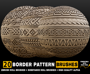20 Border Pattern Brushes for Substance and Zbrush