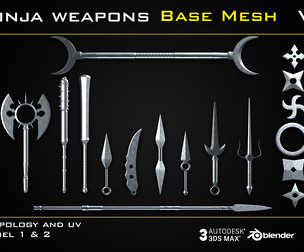 25 Ninja Weapons - BASE MESH - VOL04 (Game ready)