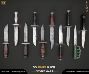 10 Military Knife ww2 Game Ready