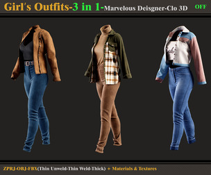 3 in 1 Girl's Outfits-Models+Materials