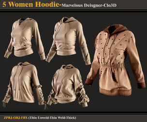 5 Women Hoodies -MD-Clo3D -ZPRJ - FBX - OBJ