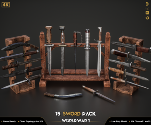15 Military Sword ww2 (Game Ready)