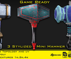 3 Stylized mini hammer - (Game ready)