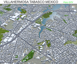 Villahermosa city Tabasco Mexico 3d model 30km