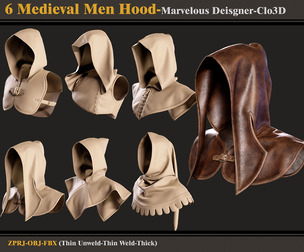 6 Medieval Men Hoods-MD-Clo3D-FBX - OBJ