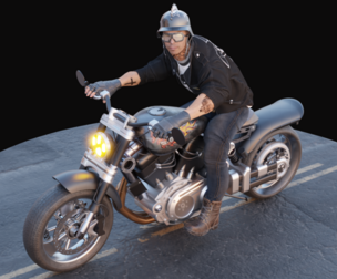 Biker on motorcycle with shotgun