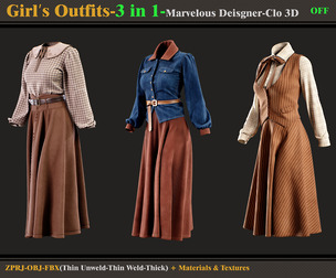 3 in 1 Girls Outfits-MD-Models+Materials