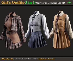 3 in 1 Girl's Outfits-Models+Materials