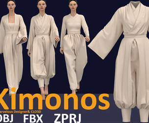 4 Kimono 3d models (VOl.02) Zprj, Fbx, OBJ