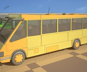 Cartoon bus with environment