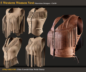 5 Western Women Vest-MD-CLo3D- FBX - OBJ