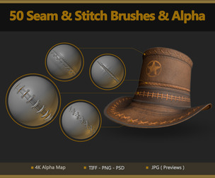 50 Seam & Stitch Brushes & Alpha