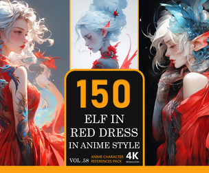 Elf In Red Dress in anime style