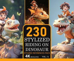 Stylized riding on dinosaur