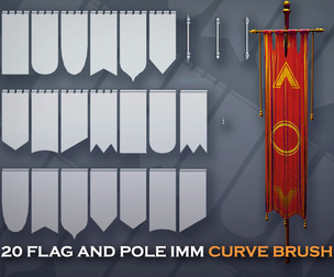 20 Medieval Flags IMM Brushes includes 3 pole