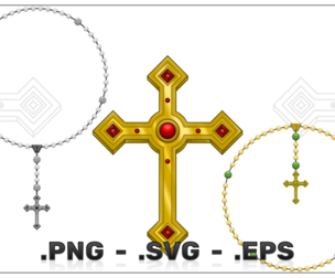 Vector Design Of Circular Rosary With Cross