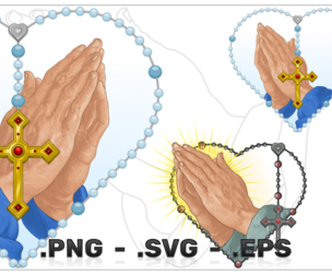 Praying Hands with Heart Shaped Rosary