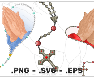Vector Design Of Praying Hands With Rosary