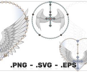 Vector Design Winged Cross With Christian Rosary