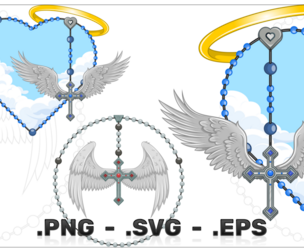 Winged Rosary Heart Shape Vector Design