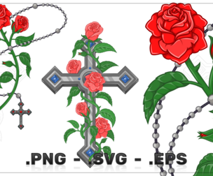 Vector Design Cross Surrounded By Roses