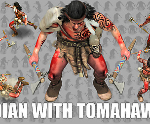 2D Indian Warrior with Two Tomahawks