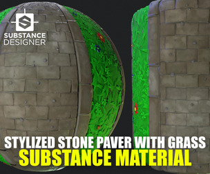 Stylized Stone Pavers With Grass Material