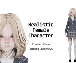 School Girl - Realistic Female Character - Blender