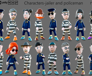 Cartoon characters-jailer and policeman