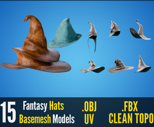 15 Fantasy/Mage Hats - Basemesh Models + Bonus